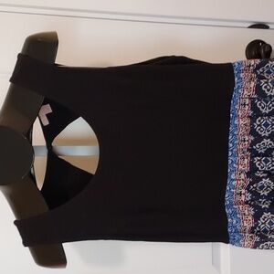 Boho Maxi Dress Black Open Back Bodice Button Closure Floral Print Skirt Size L